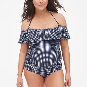 GAP Maternity Navy Checkered Ruffle One Piece Suit
